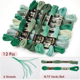 CABODYALS 12 Skeins 105 Yards 6 Ply Variegated Embroidery Thread Floss Green Gradient Crewel Friendship Bracelet String Cross Stitch Floss Yarn Thread Bulk for Hand Sewing Jewelry Needlecraft Knitting