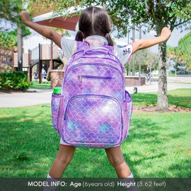 mibasies Backpack for Girls, Large Capacity Kids Backpack for Elementary School with Laptop Compartment（Mermaid Tail）