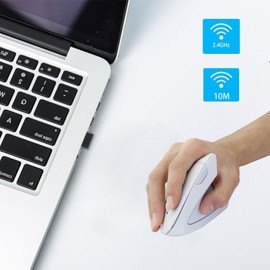 Ergonomic Mouse, Vertical Wireless Mouse 2.4GHz Optical Cordless Computer Mice with USB Receiver 800/1200 / 1600 DPI, 6 Buttons for Laptop PC Desktop MacBook(White)