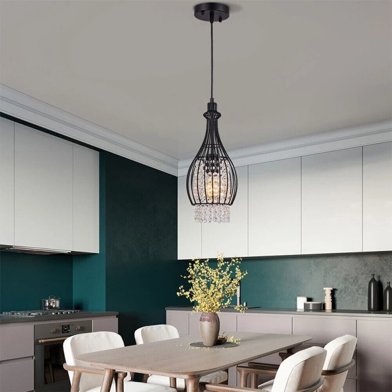 Not Available Rustic Crystal Pendant Light Adjustable Cord Chandelier Lamp