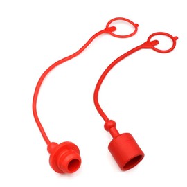 1/2 Tractor Hydraulic Coupler Male Dust Cap and Female Plug Cover,ISO A Pioneer Style Hydraulic Quick Disconnects Port Plug Fittings,Red Cap with Retention Ring Keeps Cap Attached to Hose