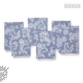 Encasa Dining Table Napkins Set of 12 I Size 18x18 in I Floral Blue Jacquard Style Print on Homespun Cotton I Fast Colours, Machine Washable