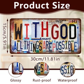 Vexilon Vintage Wall Decor, Colorful Metal Sign WITH GOD ALL THINGS ARE POSSIBLE, Funny License Plate Wall Art Painting for Home Pub Or Outdoor Garden Plaque, Bar Decor, 11.81×5.91in