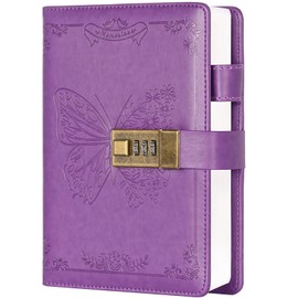 Diary with Lock, Journal for Women Girls, Vintage Lock Journal Refillable Personal Locking Notebook Secret Journal with Combination Lock 5.3inx 7.8in (Purple)