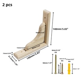 UTALIND 2 Pcs DIY Wooden Shelf Brackets, 5.83" x 5.83" Natural Solid Wood Decorative Shelf Brackets, Wave Triangle Bracket with Screws for Home Decorative