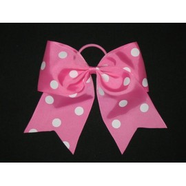"Handmade" NEW "POLKA-DOT LIGHT PINK" Cheer Bow Pony Tail 3" Ribbon Girls Hair Cheerleading