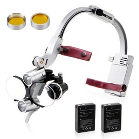 4E 4E'S USA 4E 4E'S USA Head-Mounted Dental Loupes with Light 3.5X 420mm, Dual Rechargeable Batteries, Ergonomic Design, Clear Vision & Comfort - Silver