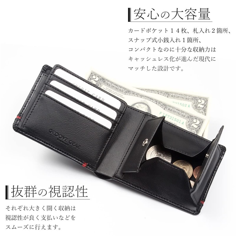 GROOVE GEAR ggs-1023 Men's Wallet, Bi-Fold Wallet, Saffiano Leather, Cross-Line