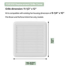 FGR300 Bathroom Plastic Grille Cover for Broan-NuTone FGR300S，Replacement Roomside Series Bathroom Ventilation Fan parts—Cover Dimensions of 11-1/2” x 12”x 1" & Housing size of 9-1/4" x 10" (2 Pack)