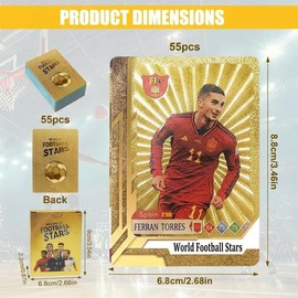 55 Pcs Gold Foil Football Cards Set, Premium Soccer Collectible Cards for Fans, Plated Trading Cards, for Football Enthusiasts, Luxury Soccer Star Collection - Gold