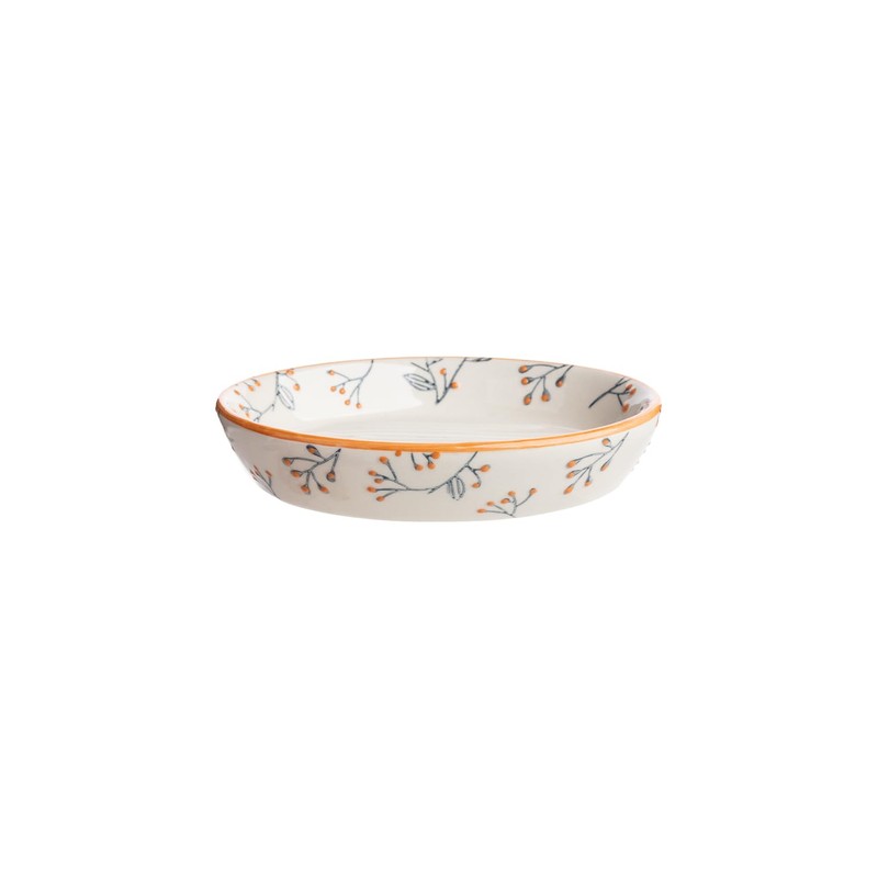 Tranquillo Large Oval Ceramic Soap Dish with Floral Prints, Orange