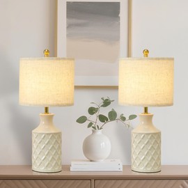 COTULIN 20" White Ceramic Table Lamps Set of 2, Modern Bedside Nightstand Lamp, Mid Century Desk Lamps for Bedroom Living Room Reading Room Farmhouse Office Dorm