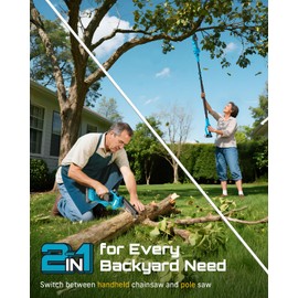 SEESII PS600 2-in-1 Electric Pole Saws for Tree Trimming, 6 Inch Mini Chainsaw Cordless with Extension Pole, Battery Powered Pole Chain Saw, Tree Trimmer Limb Branch Cutter Pruner with 2 Battery