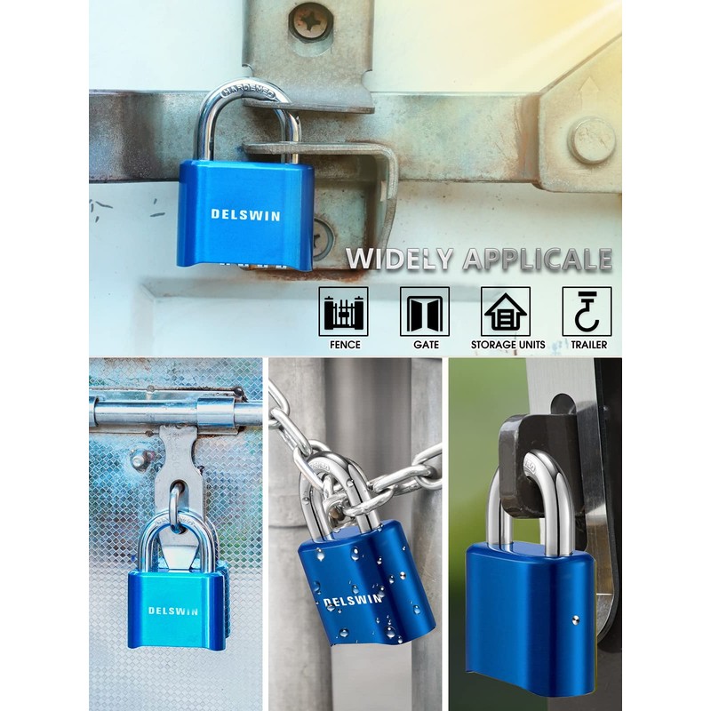 DELSWIN 4-Digit Combination Lock Outdoor Padlock - Heavy Duty Locker