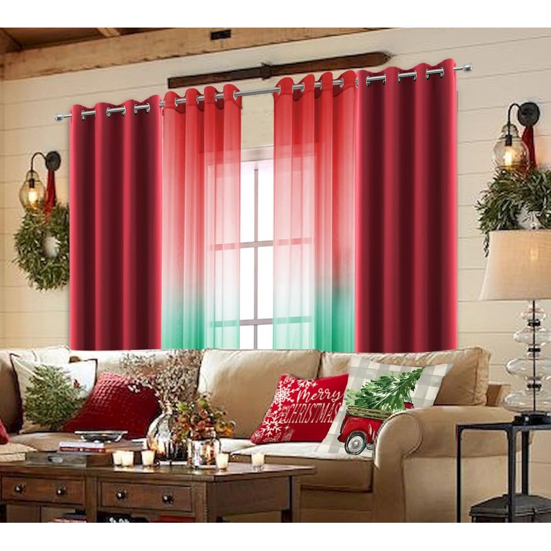 KOUFALL Red Curtains 84 Inch Length 2 Panels Set Christmas