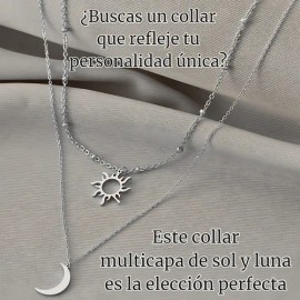 Collar Con Sol Y Luna Doble Cadena En Acero Inoxidable