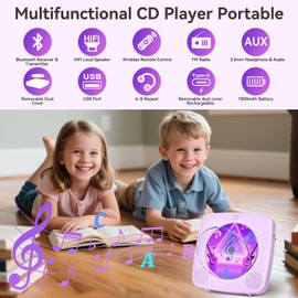 CD Player Portable: CD Players for Home Bluetooth Kegaudio 1800mAh Rechargeable Desktop Wall CD Player with Speakers with Dust Cover LCD Screen Display FM Radio USB AUX Jack Remote Control