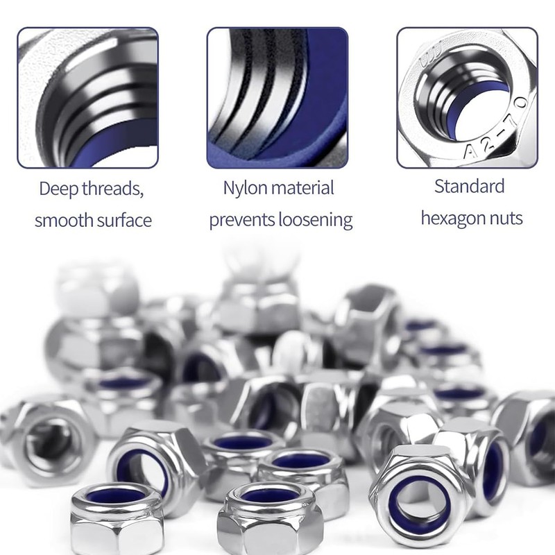 YOYEAH M6 Nuts Stainless Steel, 50 Pieces DIN985 Self-Locking Nuts,