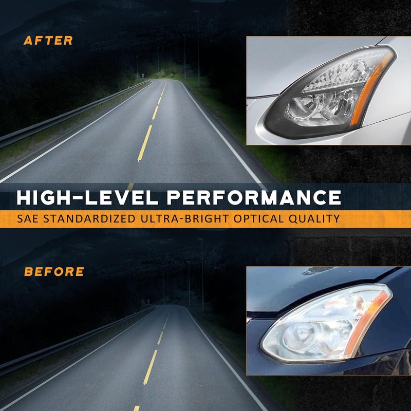 WEELMOTO headlight for 2008-2013 Nissan Rogue /2014-2015 Select,Black Housing Amber
