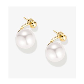 YAXUN Pearl Earrings For Women 925 Sterling Silver Gold Plated, Gold Ball Stud Earrings and Large Pearl Drop Earrings Fashion Jewellery Gifts For Women