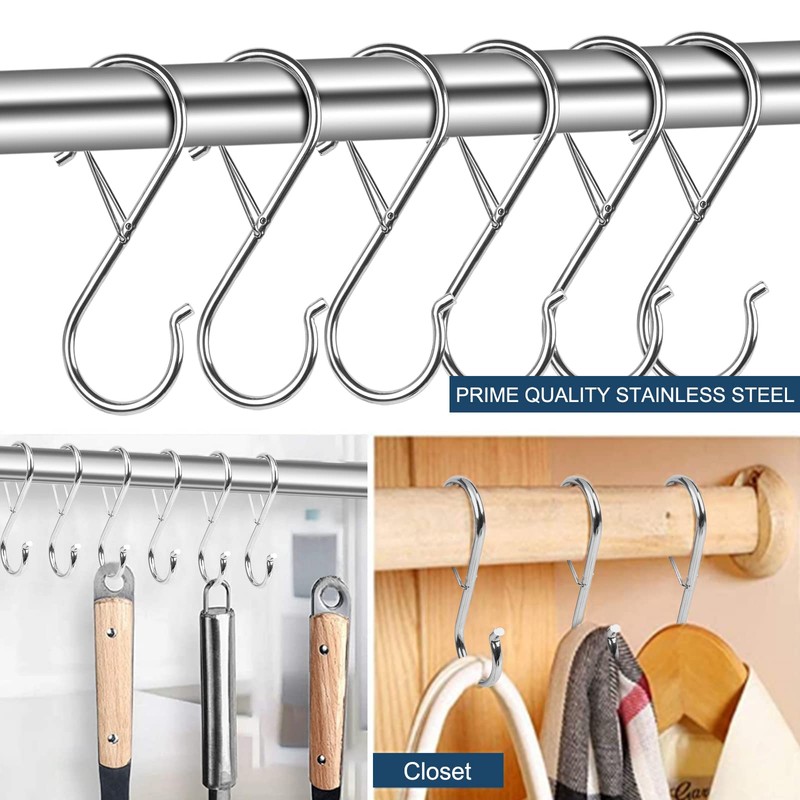 VIPITH S-Shaped Hooks, Large, S-Hooks, No Falling, Silver, Set of