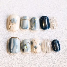 Moonstan Nail Tip, Gel Nail, Nail Seal, Self Nail Sticker, Home Nail Design, Gel Nail Seal, Nail Parts, Blue, Red, White, Flower Motif, Simple (Blue, XS)