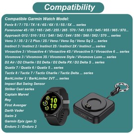 Charger for Garmin Watch - 1200mAh Portable Charger for Garmin Vivoactive 6 5, Fenix 8 7X 6, Venu 3s 3 2, Instinct 3 2, Forerunner 165 265 965, Approach S70 S62 S50 S44, Epix Pro 2, Tactix 8 7, Enduro