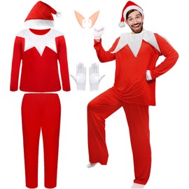 Yi-gog Elf Costume for Men Adult Christmas Outfit Red Suit Santa Claus Hat Accessories Couple Cosplay Xmas Set Holiday Party