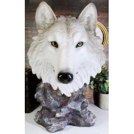 Realistic Large Gray Wolf Head Bust Statue 16"Tall Blood Lust Timberwolf Decor