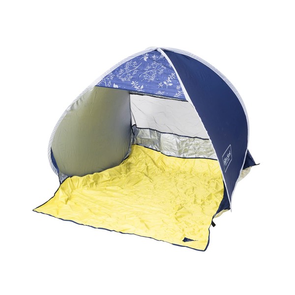 Asahi Kouyo Hide&Seek Pop-Up Tent with Mesh, Botanical Pattern, Blue, For 1 to 2 People, Storage Bag Included, Pegs Included, Picnic, Camping, Outdoors, Tent, 1 Set