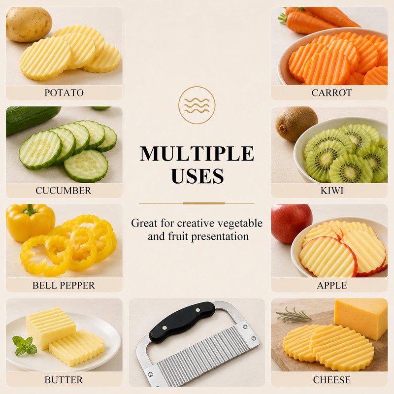 Crinkle-Cut Wave Slicer, Stainless Steel French Fry & Vegetable Cutter