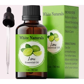 White Naturals Lime Essential Oil – 100% Pure & Natural Cold-Pressed Lime Oil, Fresh & Uplifting Citrus Aroma, Ideal for Aromatherapy, Cleaning & DIY Skin Care, 1oz