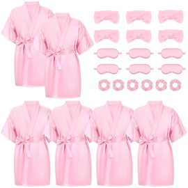 Zhanmai 36 Pcs Spa Party Supplies for Girls 6 Spa Robes 6 Spa Headband 6 Blindfolds 6 Scrunchies 12 Wristbands for Kids Birthday, Pink, Size 10