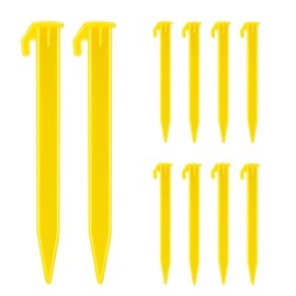 10 Pack Plastic Tent Stakes Heavy Duty Beach Tent Pegs Canopy Stakes for Camping Gardening Backpacking Tent Pegs Spike Hook for Outdoor Garden Decorations Lawn Tarp Sand Stakes for Beach (Yellow)