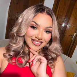 Vlusee Ombre Brown Roots Body Wave Lace Front Wigs Human Hair Pre Plucked Ash Blonde Wig Human Hair 13X6 200 Density HD Lace Front Wigs Human H air Glueless Wigs for Women 20 Inch