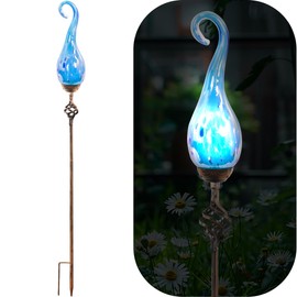 Naboher Garden Solar Lights Outdoor, Decorative LED Pearlized Glass Spiral Garden Stake with Finial, Hand Blown Glass and Metal Outdoor Decoration, 3 x 36 Inch (Light Blue)