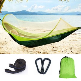 Camping Hammock, Hann Portable Camping Hammock with Mosquito Net Parachute Nylon Fabric Lightweight Hammock for Beach, Traveling, Hiking, Mountain,Adventure,Outdoor Jungle (Green)