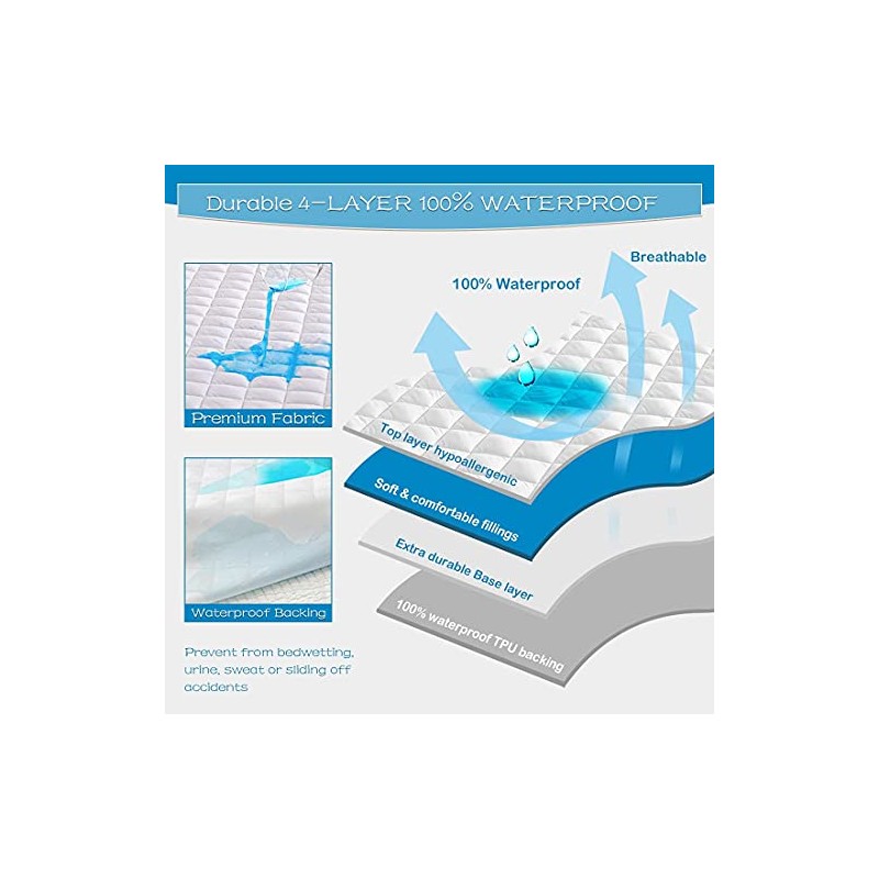 Extra Deep Quilted Waterproof Mattress Protector Fitted Bed Cover Breathable