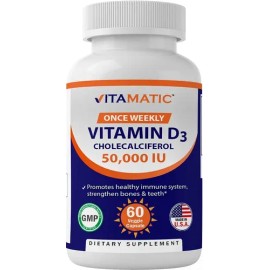 Vitamatic Vitamina D3 50,000 iu Colecalciferol Dosis Semanal 60 Cápsulas