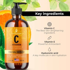 InstaSkincare Suero de Vitamina C para Rostro y Ojos 8 OZ Iluminador de Manchas Oscuras