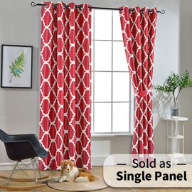 Melodieux Moroccan Fashion Room Darkening Blackout Grommet Top Curtains, 100 by 84 Inch, Red (1 Panel)