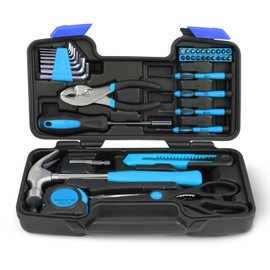 Auto Dynasty 39 Pcs Hand Tool Kit Set General Repair Household Universal Home Tool Kit for Home Household Office Garden Warehouse with Carrying Case, Blue