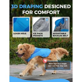 Relexit Dog Cooling Vest Harness with Large Gel Ice Packs Adjustable Cooling Harness for Dogs Outdoor Activity in Hot Weather Blue M