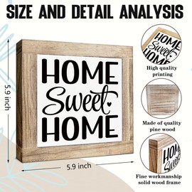 Housewarming Gifts, Home Sweet Home Sign, Front Door Decor, Wooden Box Signs for Living Room, Box Wood Plaques Desk Decor, Desktop Shelf Decorations, New House Decoration 5.9X5.9X0.7inches
