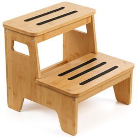 Wooden Step Stools for Kids, Heavy Duty Bamboo 2-Step Stepping Stools for Toddlers, DIY Non-Slip Pads & Handles, for High Bed, Bathroom, Toilet, Kitchen, RV, Natural