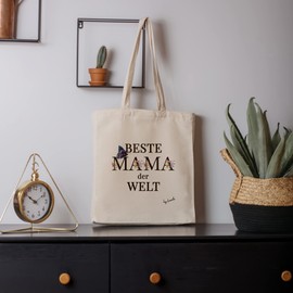 Loxato Mum Gift - Mother's Day Gift Bag - Weltbeste Mama Bag 100% Cotton - Mother and Grandma Gift - Shopping Bag Mum Canvas Fabric 220 g/m² with Long Handle - Beste Mama der Welt, best mom in the