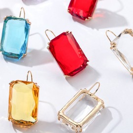 Colorful Rectangle Glass Crystal Earrings Orthogon Gemstone Square Transparent Crystal Glass Dangle Earrings for Women Jewelry-B blue
