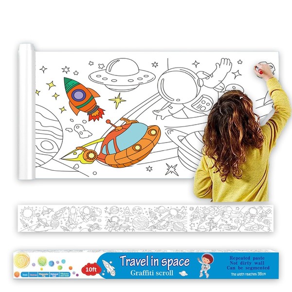 Large Size Coloring Paper Roll for Kids, Toddler Drawing Paper Roll,DIY Sticky Wall Painting Color Filling Paper,Creative Early Educational Toys for Toddlers 120 * 15 Inch (Space)