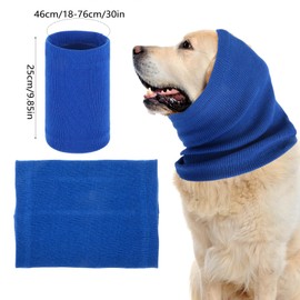 Dog Calming Hoodie, Thickened Pet Ears Protector, Pet Ear Wrap Cover, Warm Winter Ear Scarf, Soft Elastic Neck Band Noise Cancelling Ear Muffs for Grooming, Force Drying, Bath, Fireworks (Blue, Large)