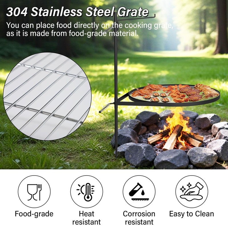 24" Fire Pit Grill w/304 Stainless Steel Grate, Portable Carry